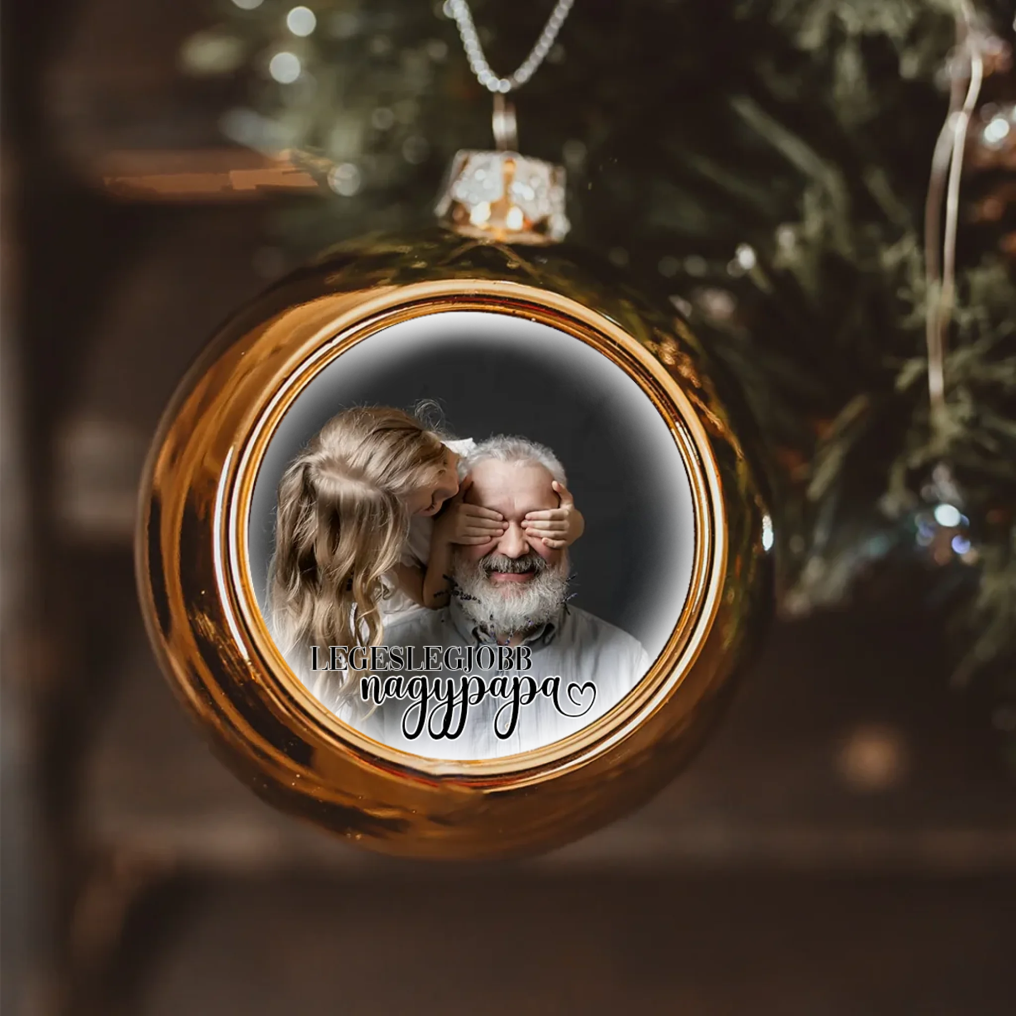 Legeslegjobb nagypapa fotós arany gömbdísz