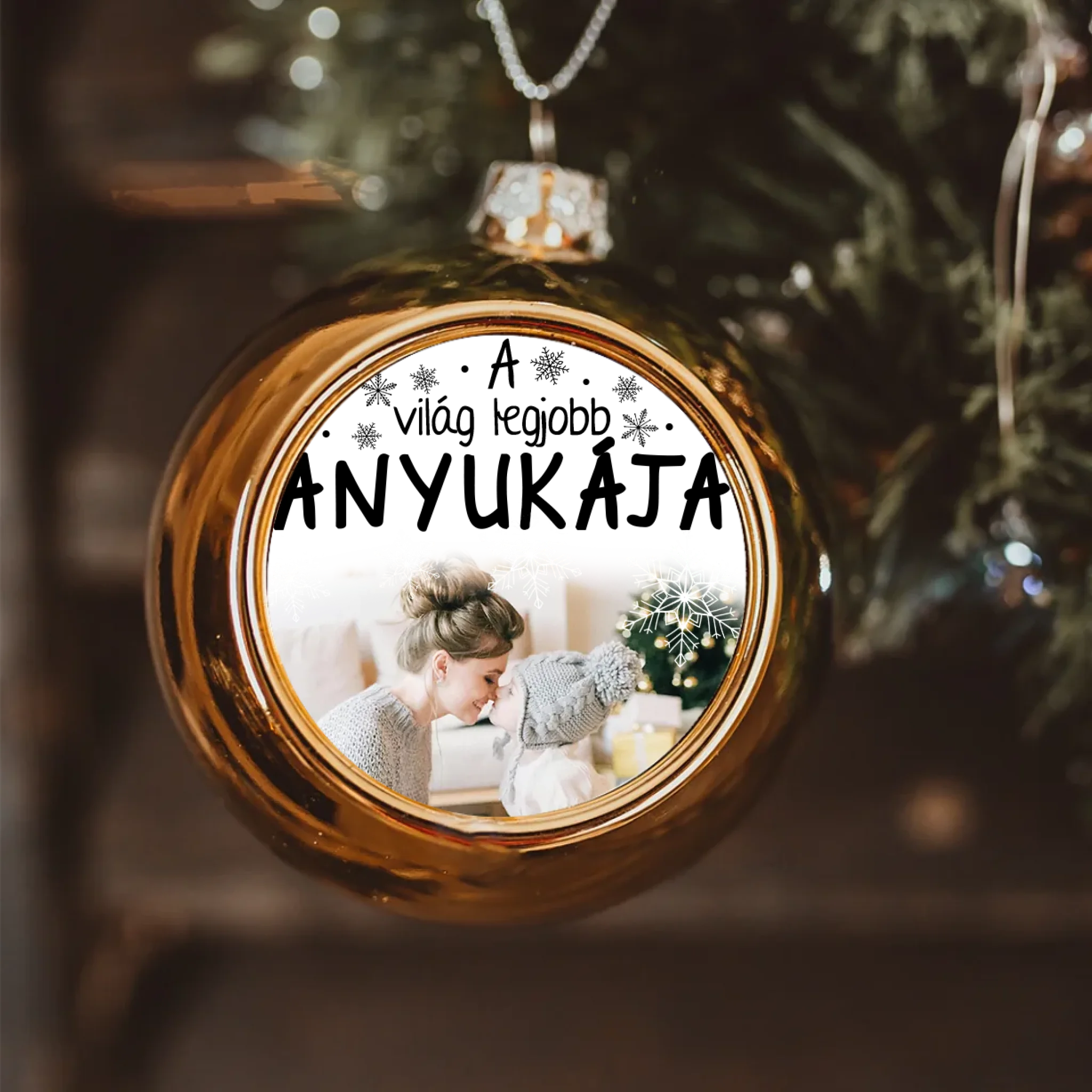 Egyedi képes arany gömbdísz - A világ legjobb Anyukájának