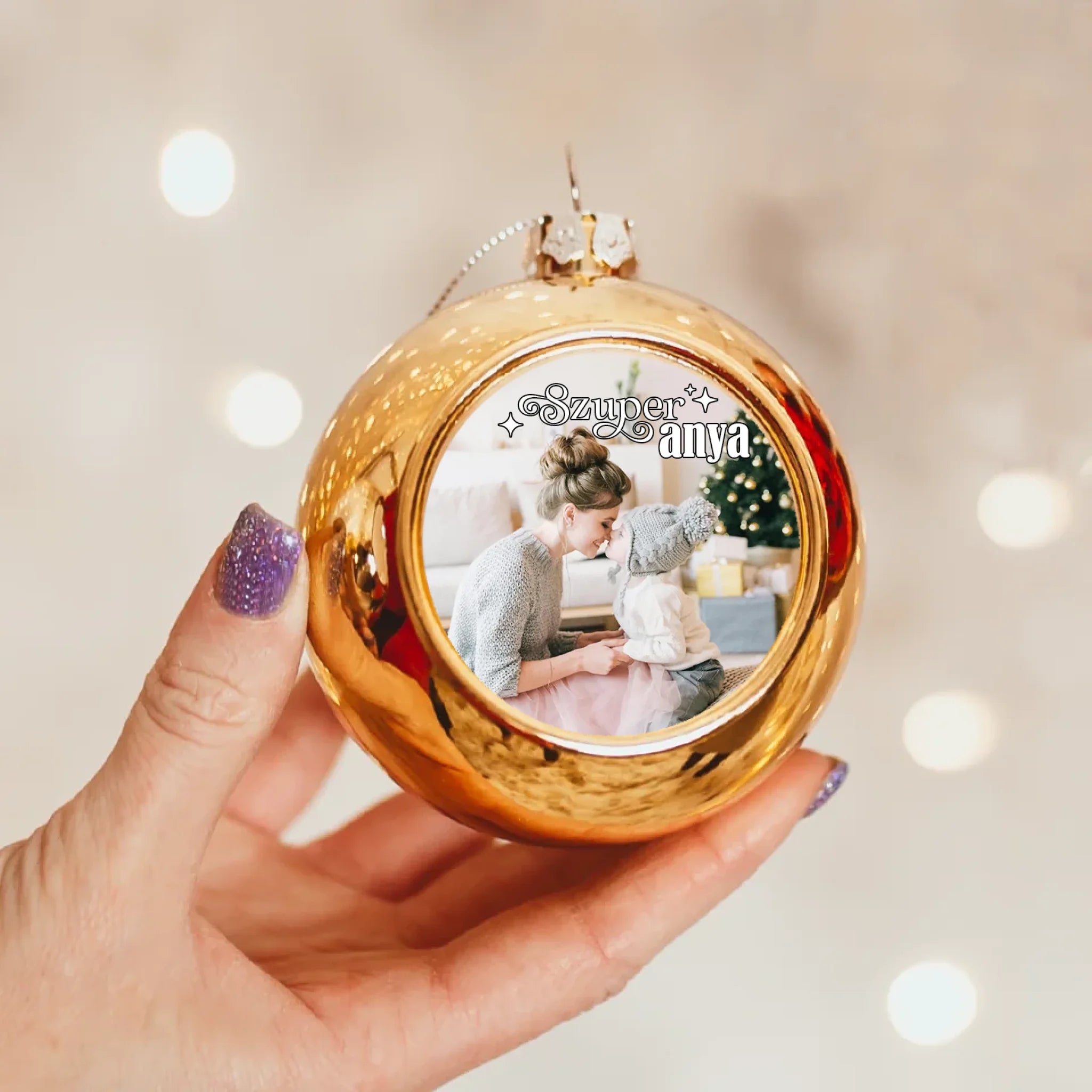 Szuper anya egyedi képes arany gömbdísz