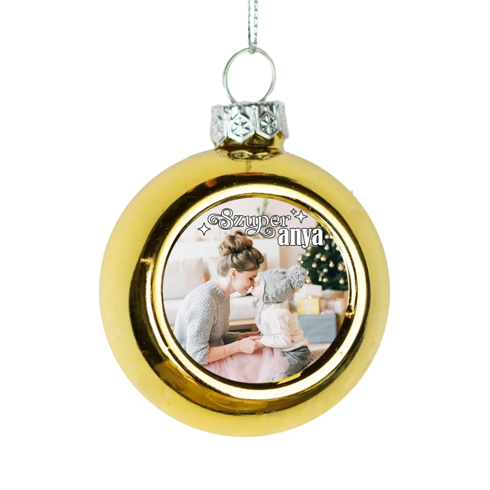 Szuper anya egyedi képes arany gömbdísz