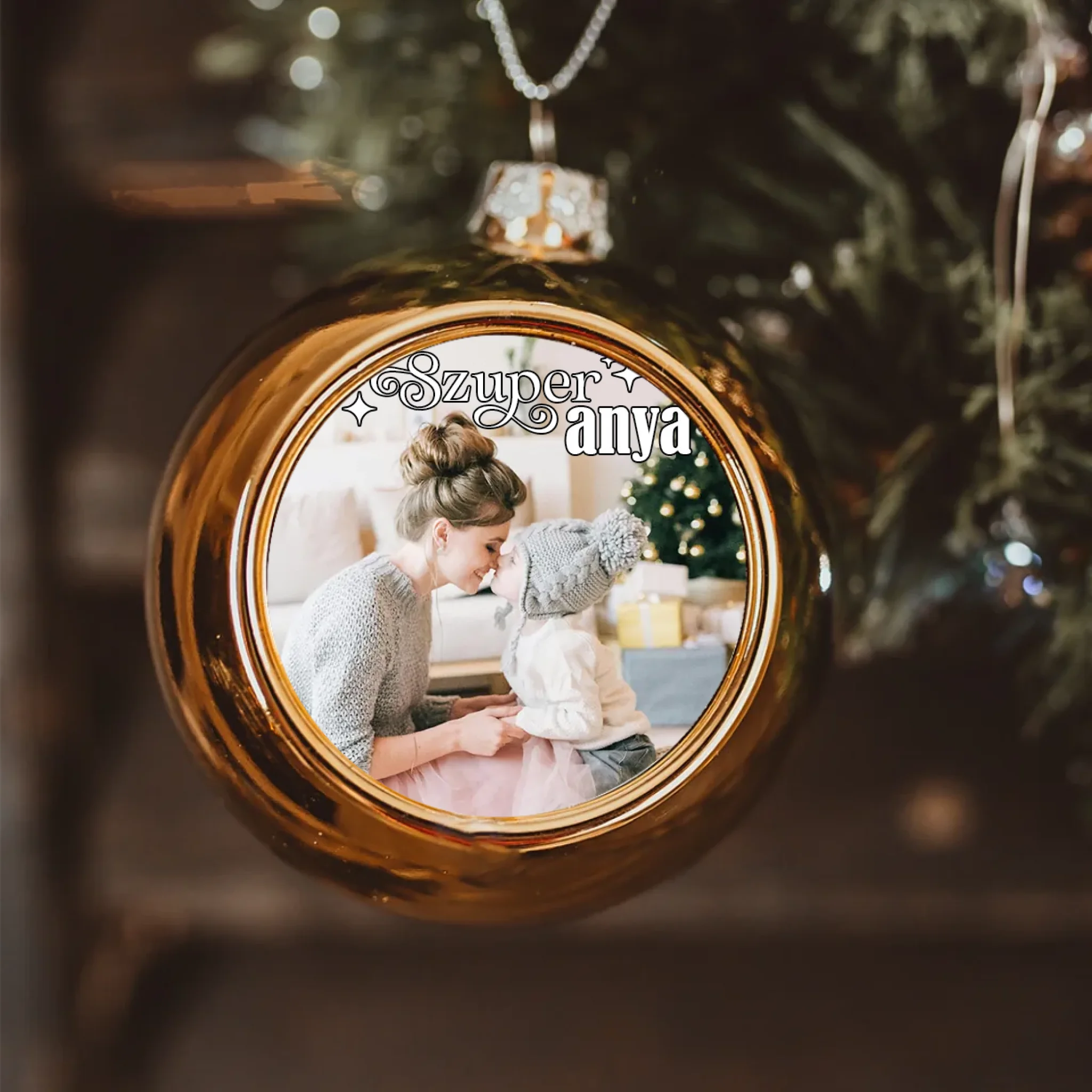 Szuper anya egyedi képes arany gömbdísz