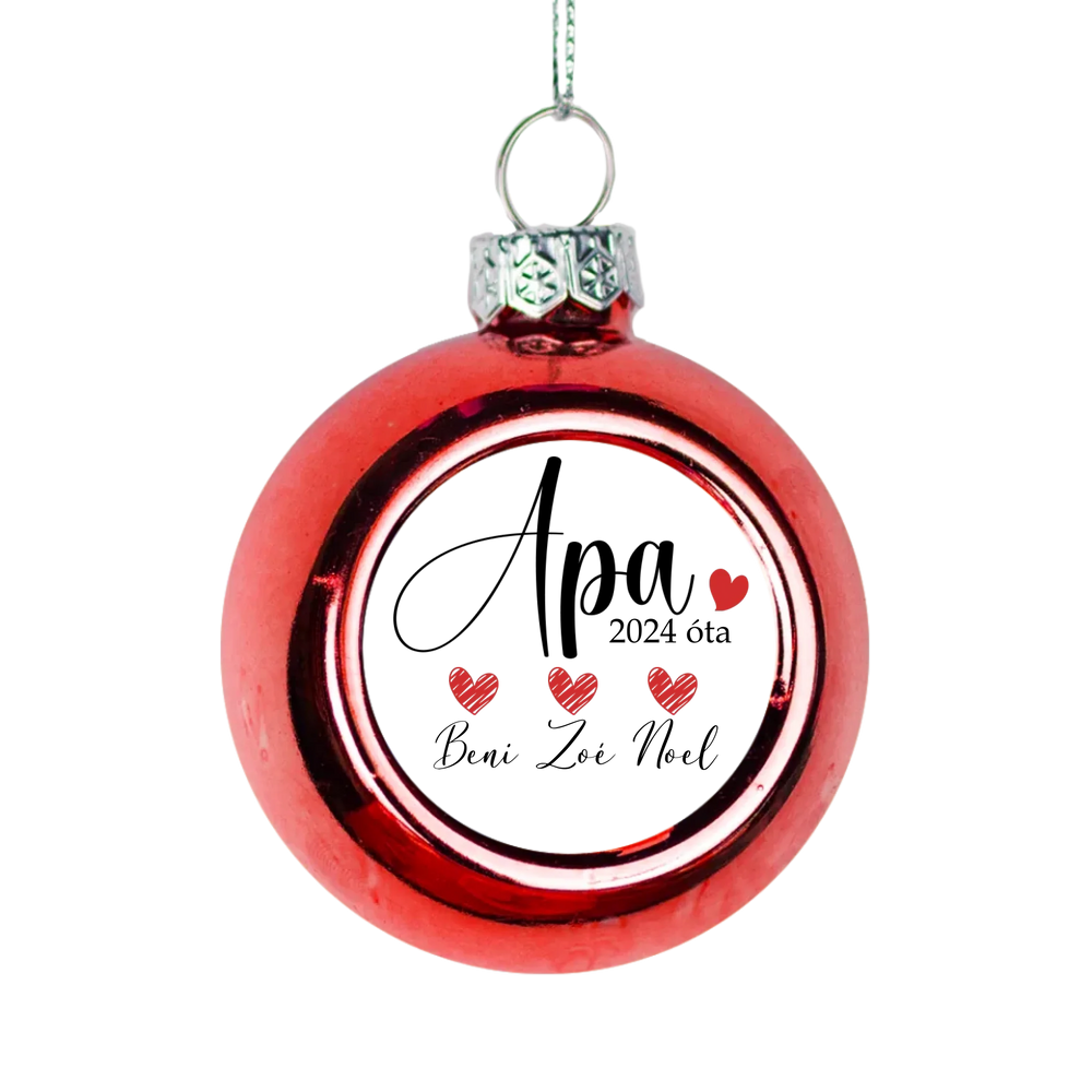 Letisztult apás piros gömbdísz a gyerekek neveivel