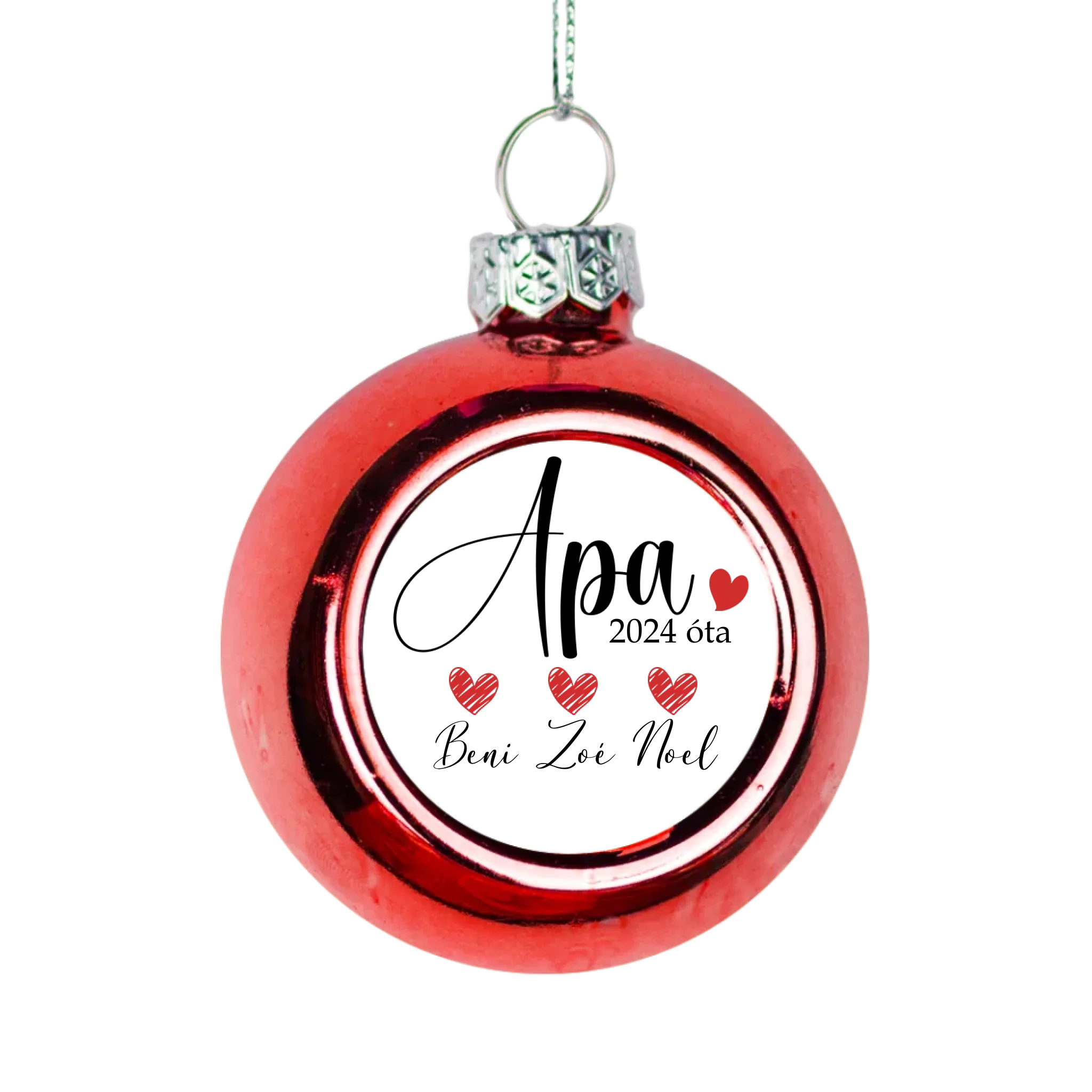 Letisztult apás piros gömbdísz a gyerekek neveivel