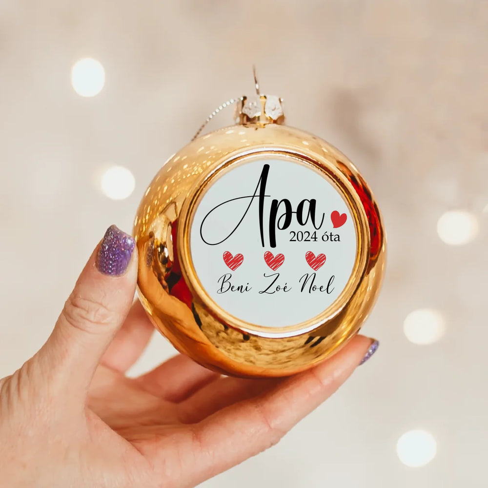 Letisztult apás arany gömbdísz a gyerekek neveivel