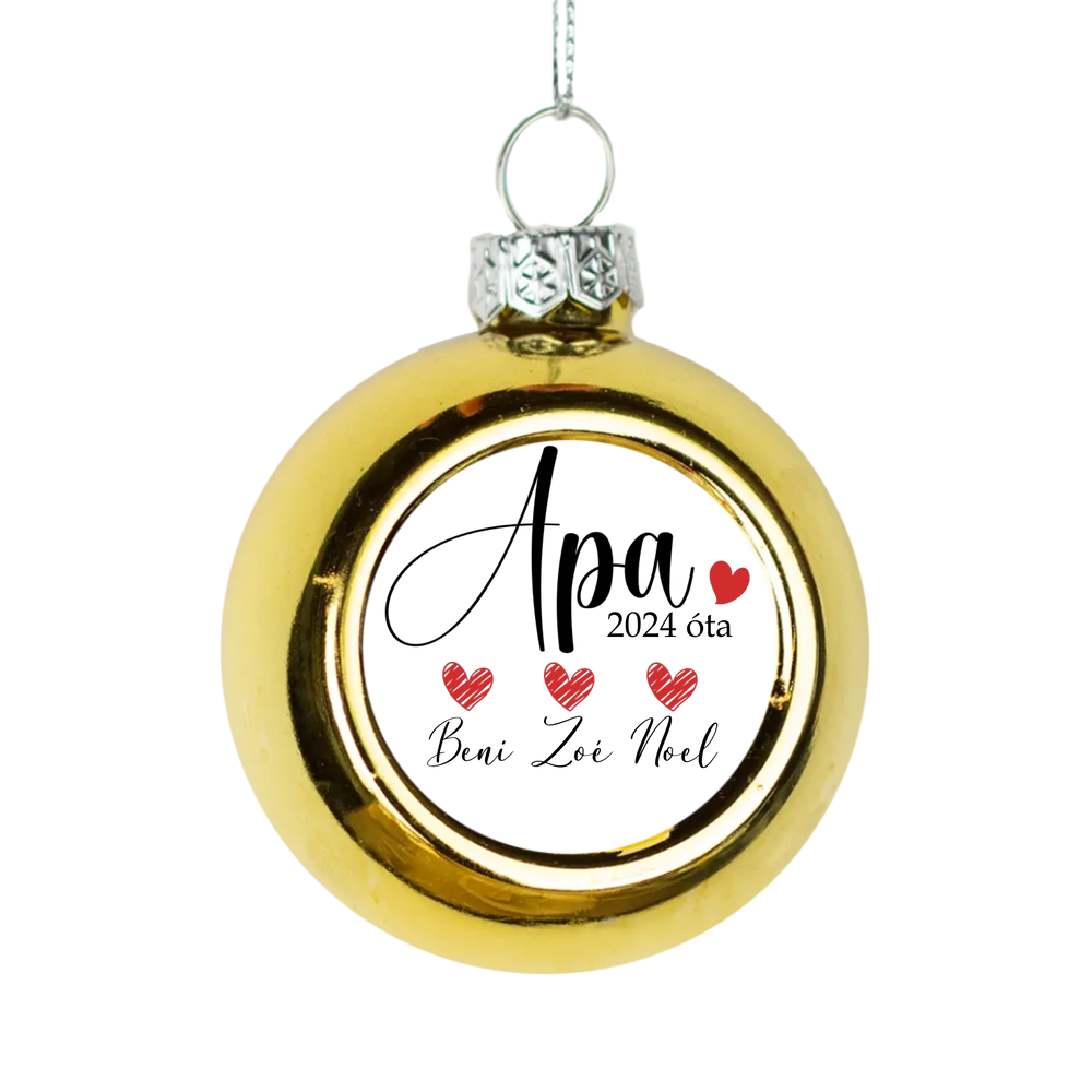 Letisztult apás arany gömbdísz a gyerekek neveivel