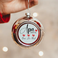 Letisztult apás ezüst gömbdísz a gyerekek neveivel