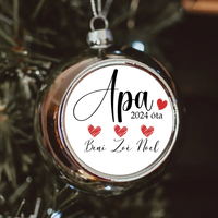 Letisztult apás ezüst gömbdísz a gyerekek neveivel