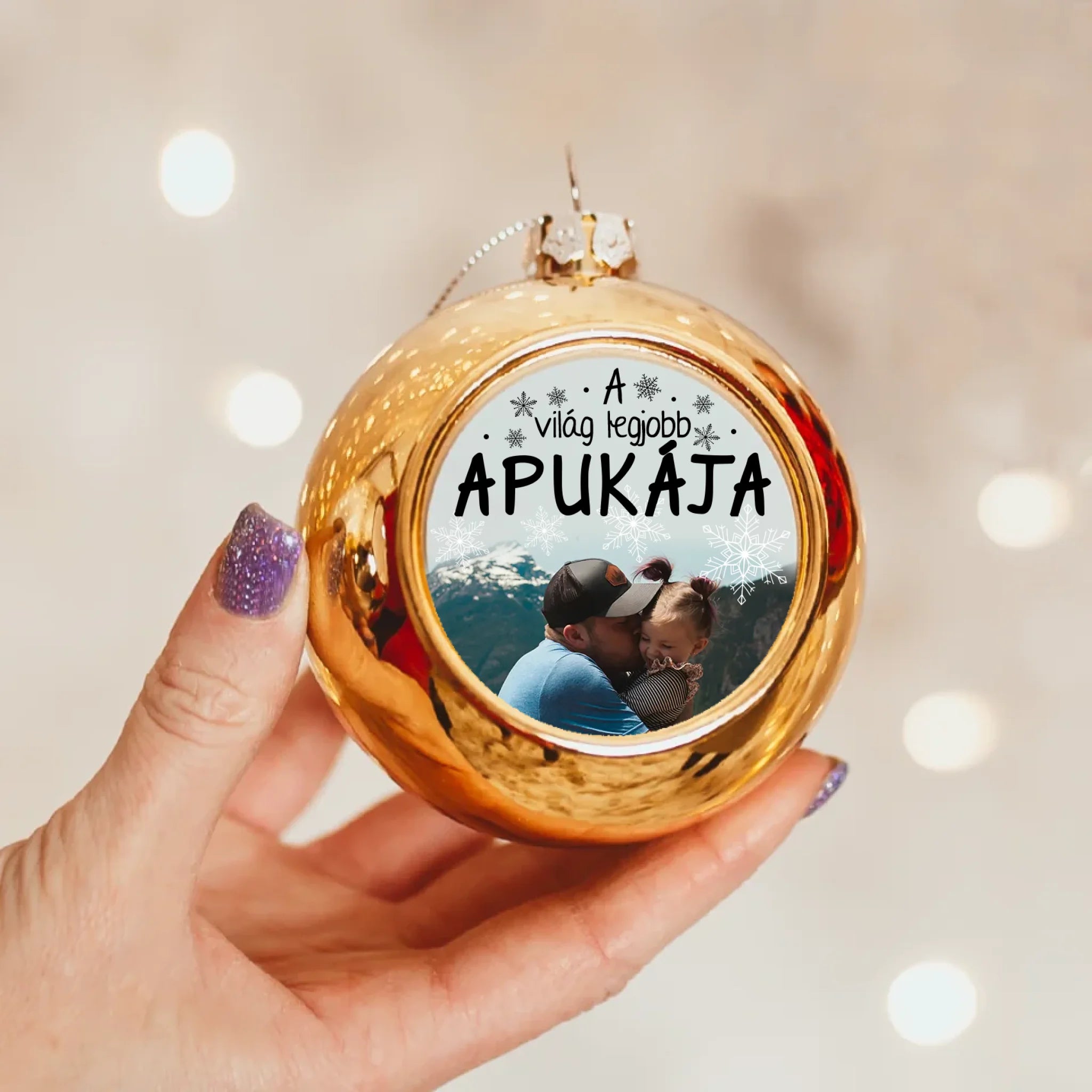 Egyedi képes arany gömbdísz - A világ legjobb Apukájának