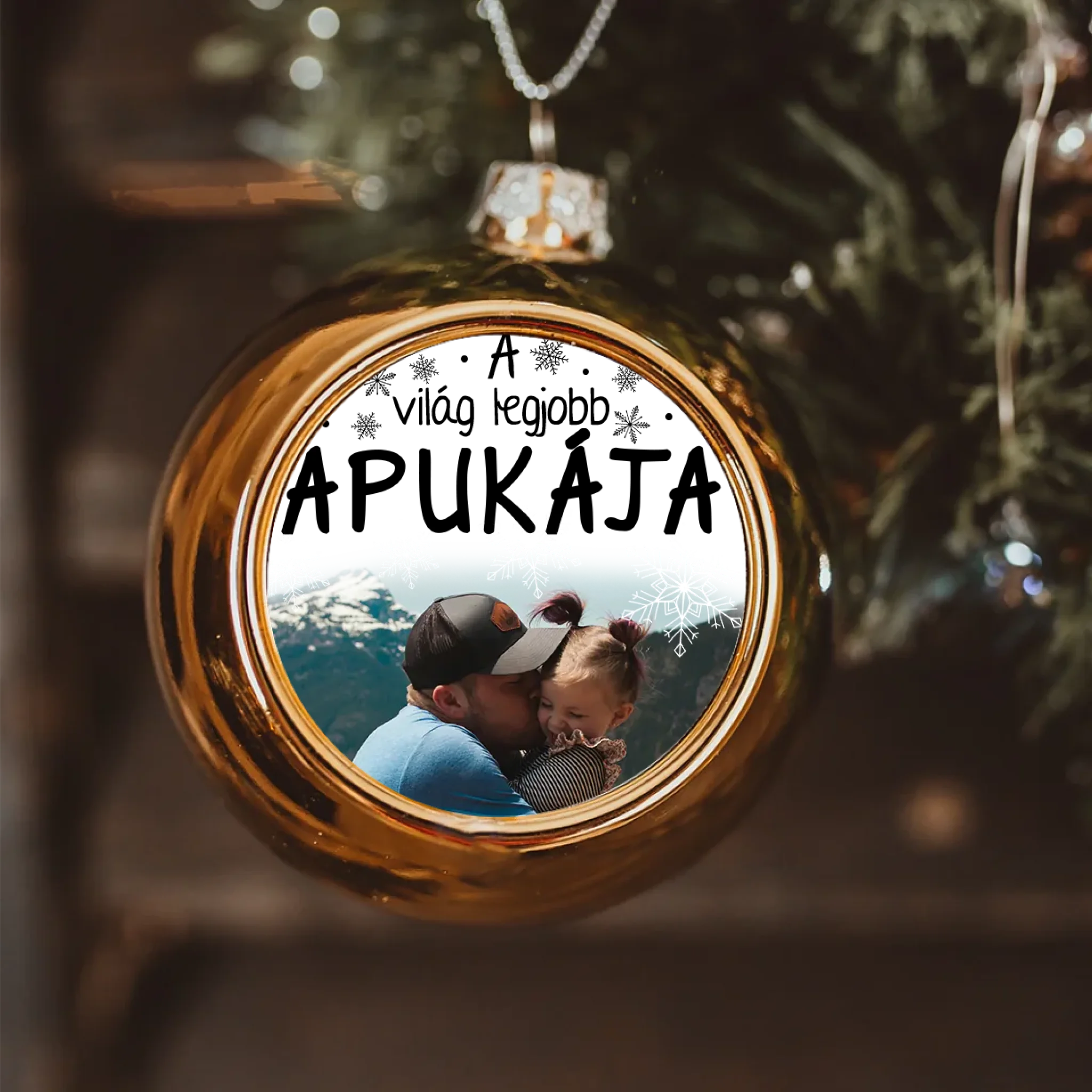 Egyedi képes arany gömbdísz - A világ legjobb Apukájának