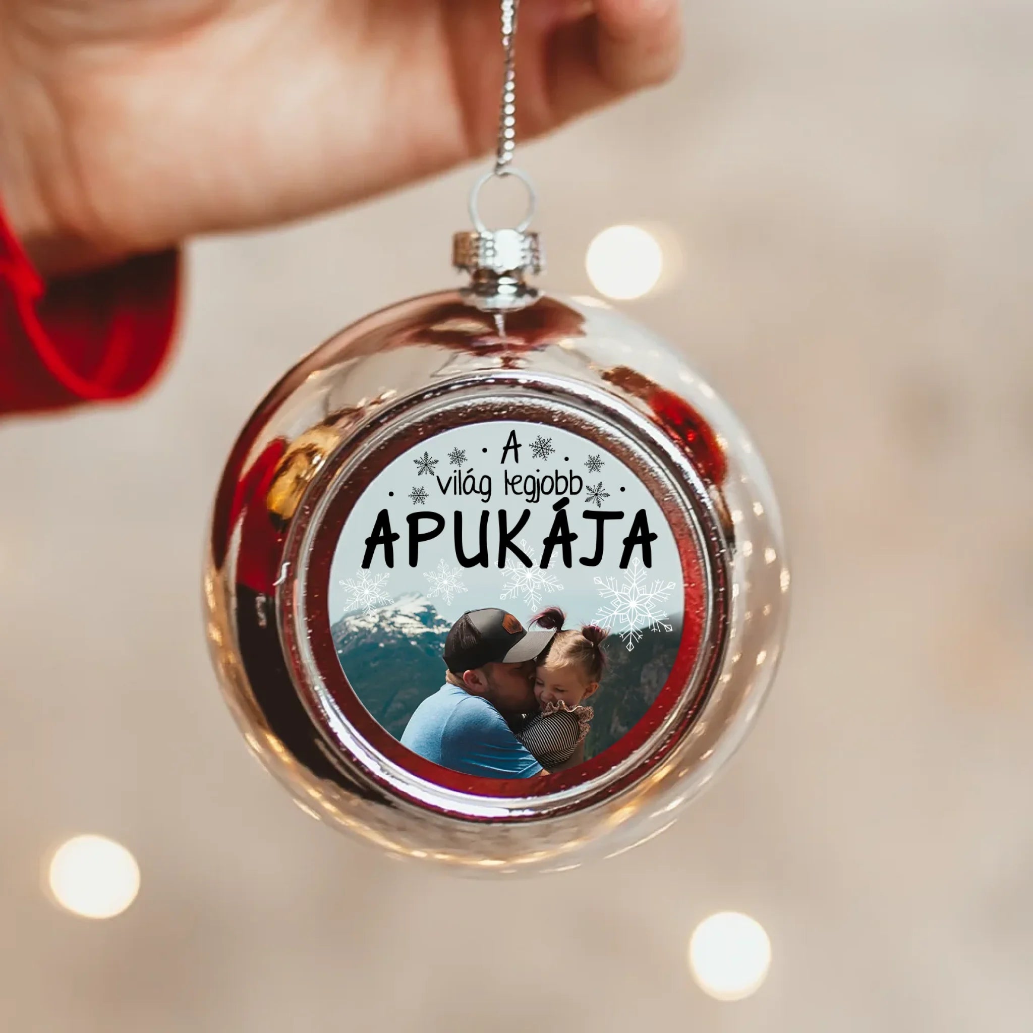 Egyedi képes ezüst gömbdísz - A világ legjobb Apukájának