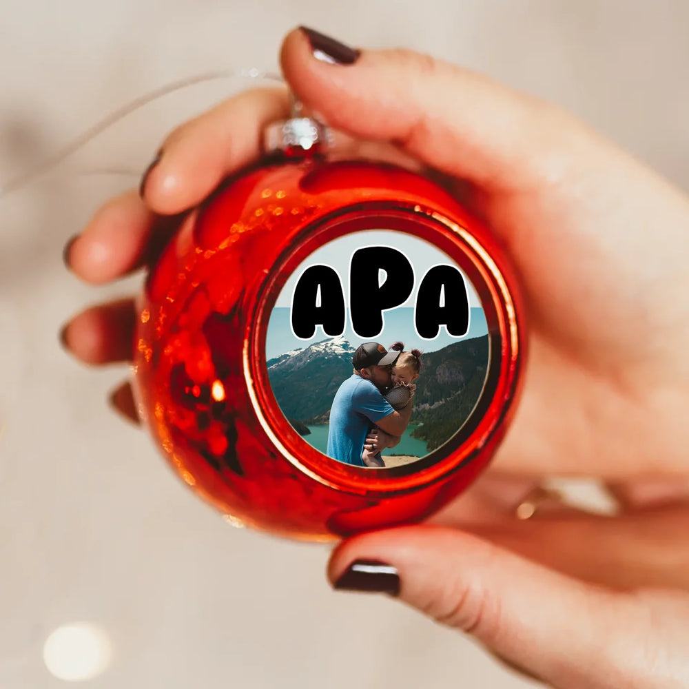 Egyedi képes piros gömbdísz - Apáknak