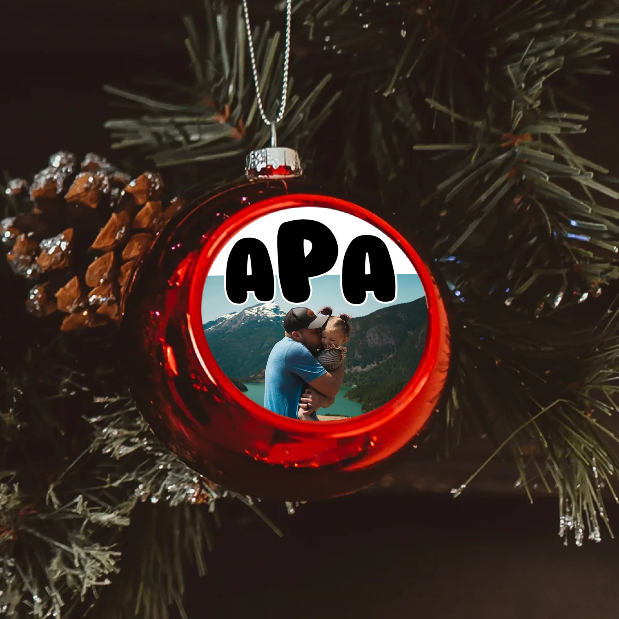 Egyedi képes piros gömbdísz - Apáknak