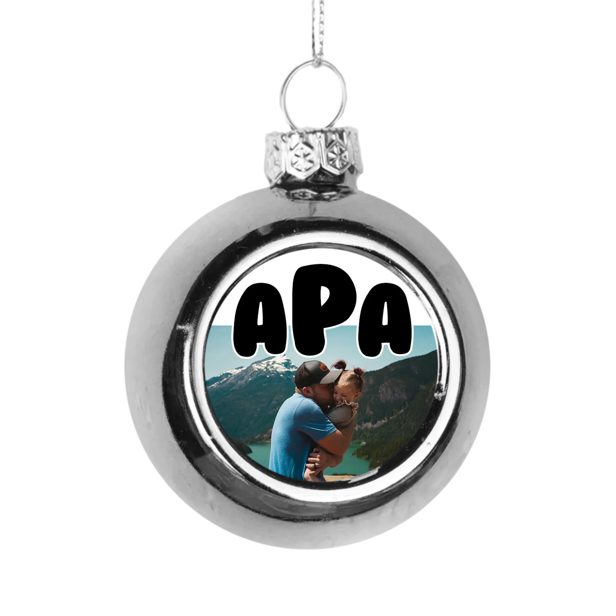 Egyedi képes ezüst gömbdísz - Apáknak