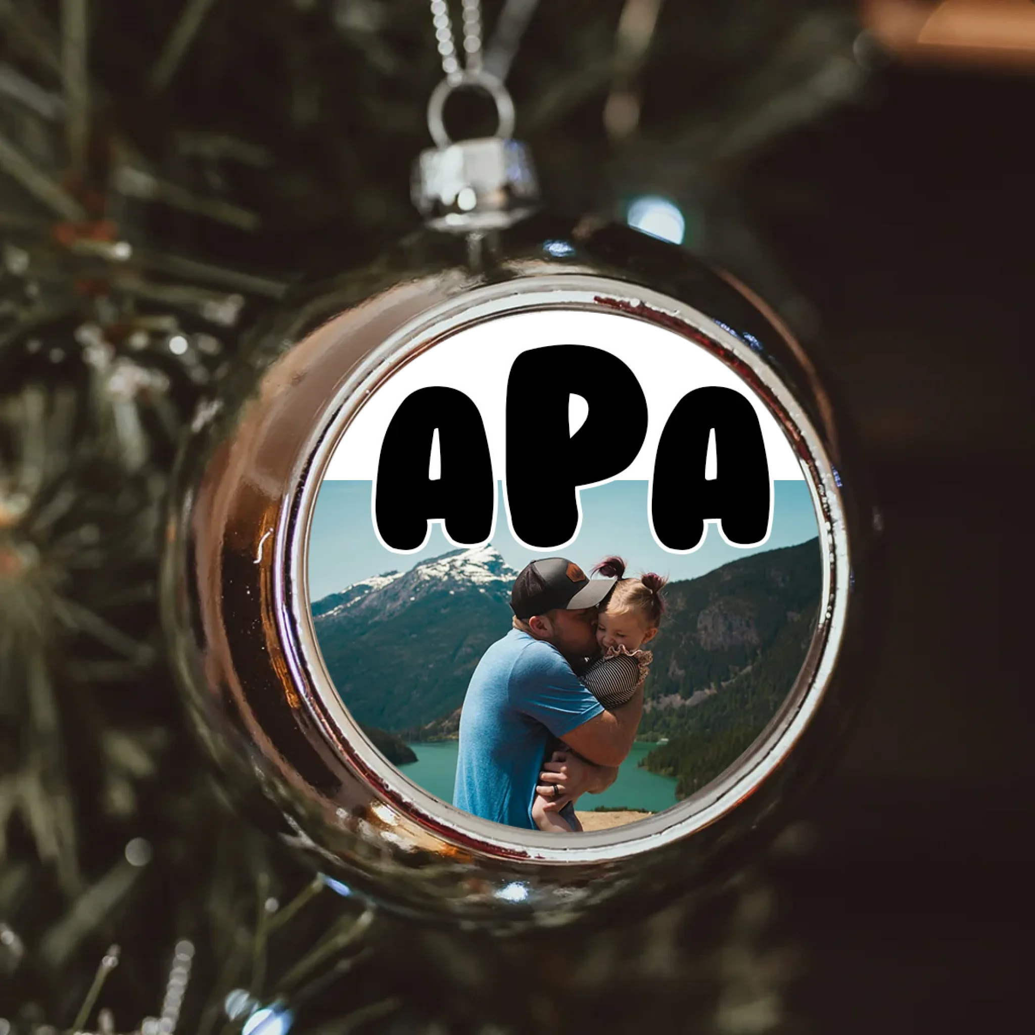 Egyedi képes ezüst gömbdísz - Apáknak