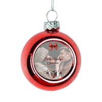 Karácsonyi piros gömbdísz saját fényképpel és szívhez szóló üzenettel