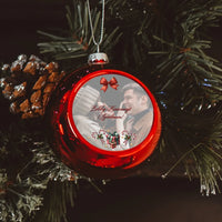 Karácsonyi piros gömbdísz saját fényképpel és szívhez szóló üzenettel