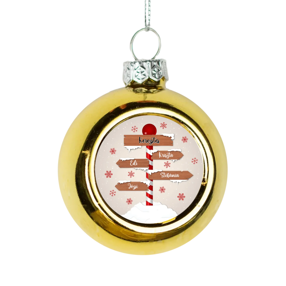 Útmutató karácsonyi arany gömbdísz az egész család nevével