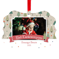 Hosszúkás karácsonyfadísz karácsonyi mintával - saját fotóval és felirattal