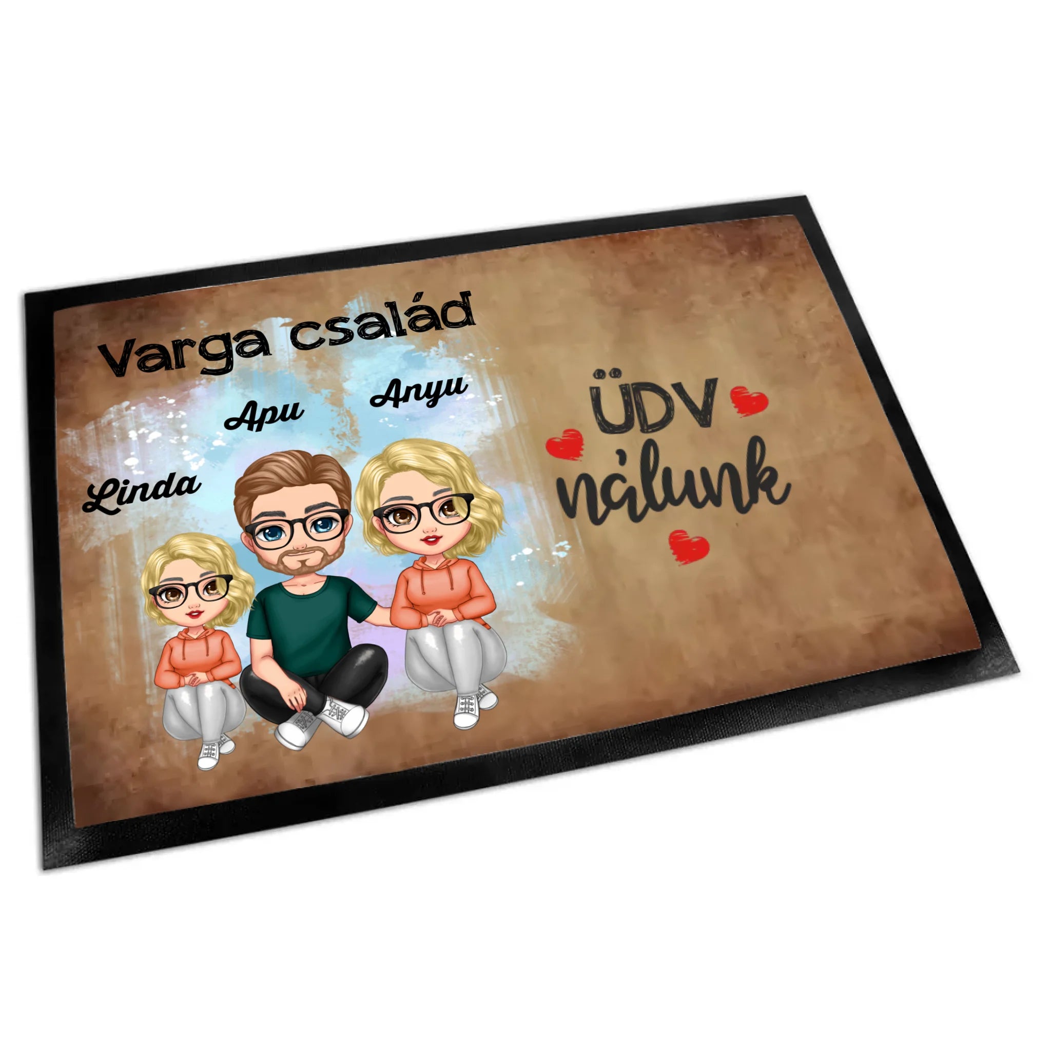 Cukifejű család egyedi lábtörlő