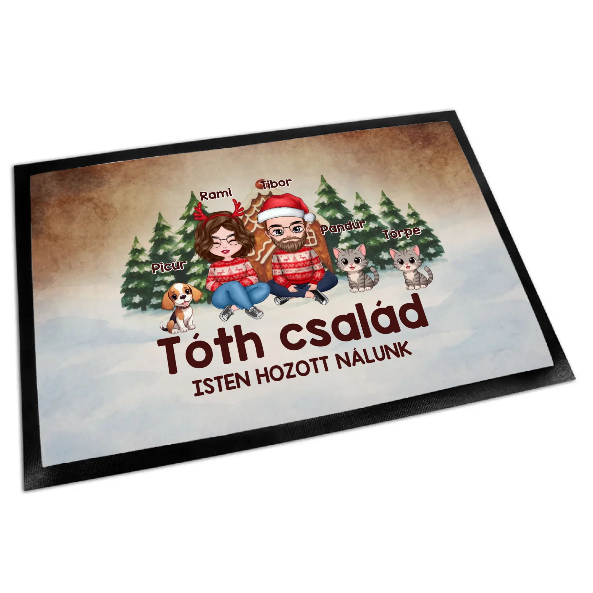 Páros karácsonyi lábtörlő egyedi karakterekkel akár 4 kisállattal