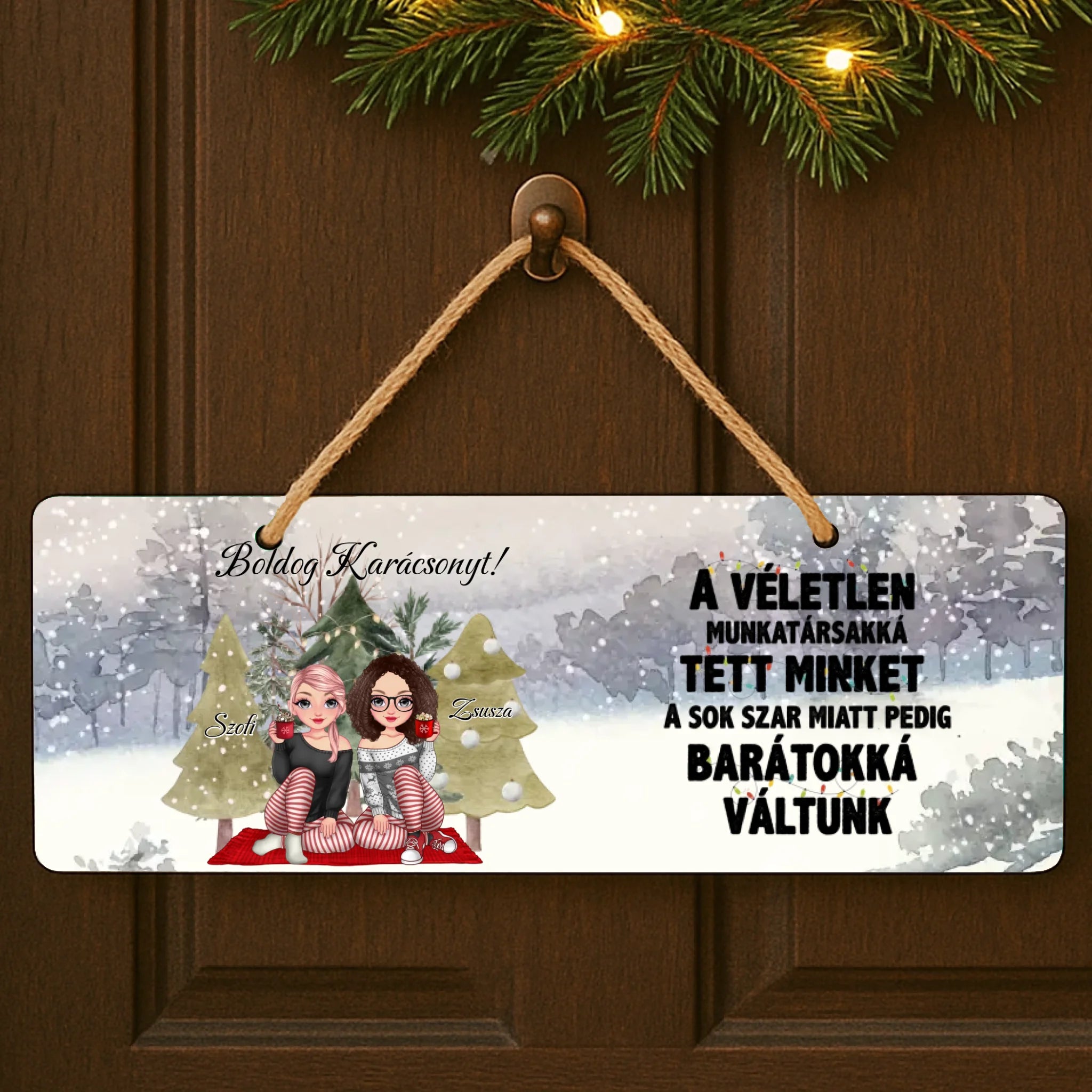 Szerkeszthető karakteres karácsonyi dísztábla munkatársaknak idézettel