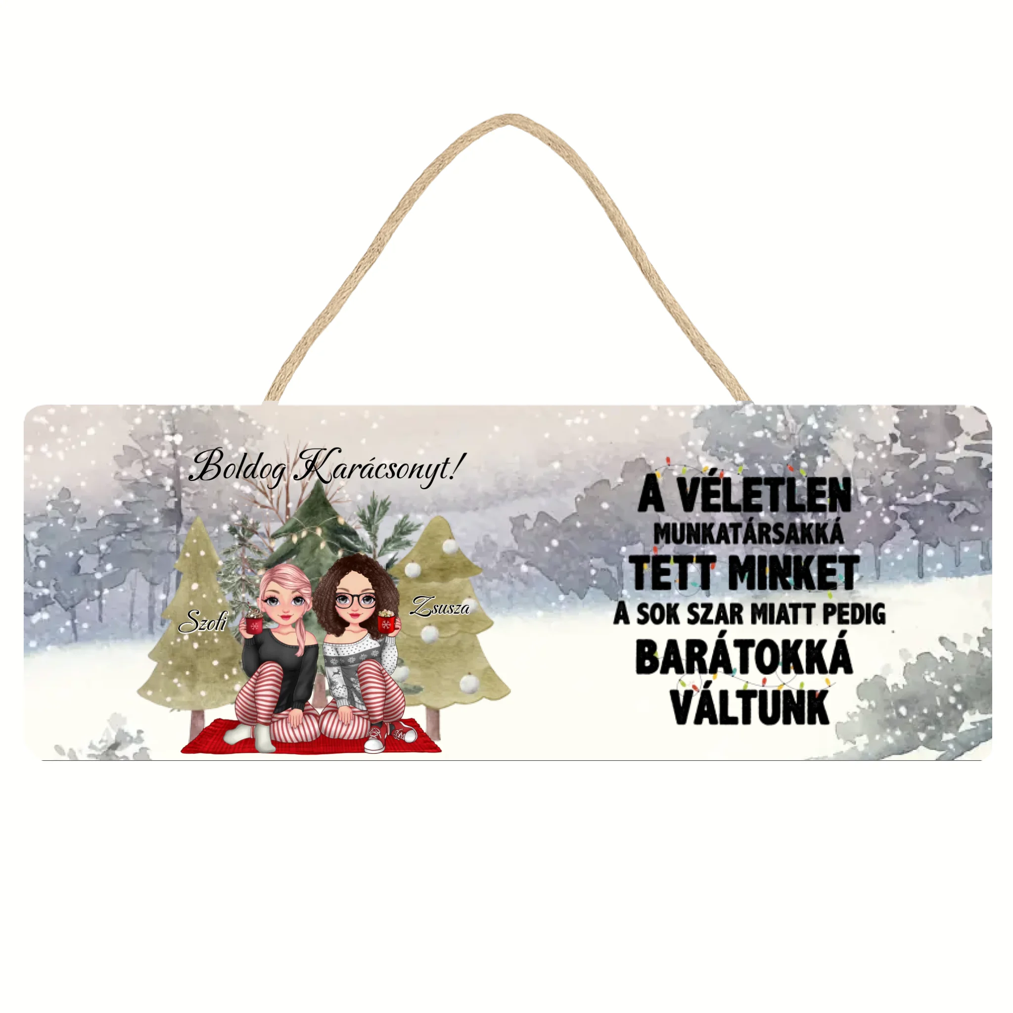 Szerkeszthető karakteres karácsonyi dísztábla munkatársaknak idézettel