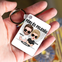 Férj és feleség szerkeszthető karakteres valentin napi kulcstartó