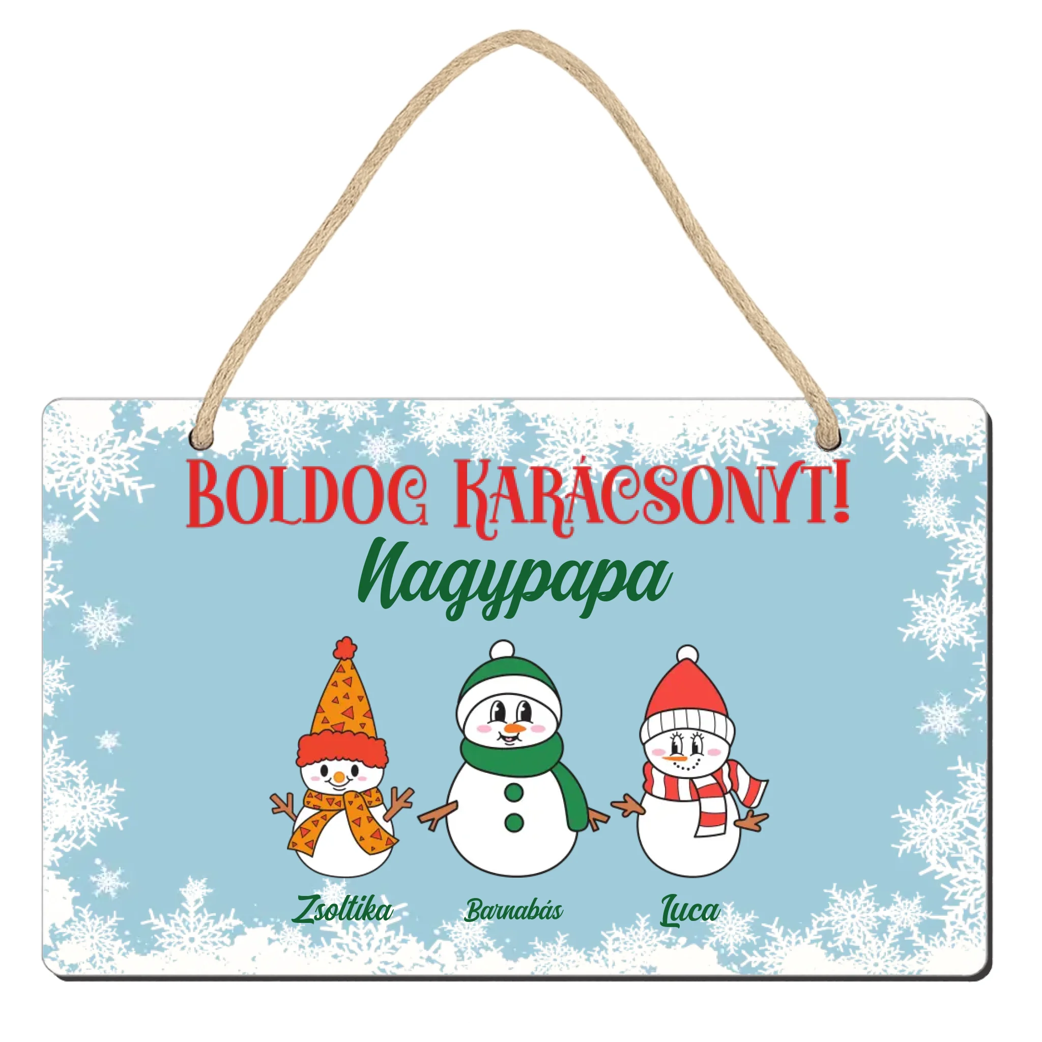 Karácsonyi dísztábla választható hóember figurákkal Nagyszülőknek