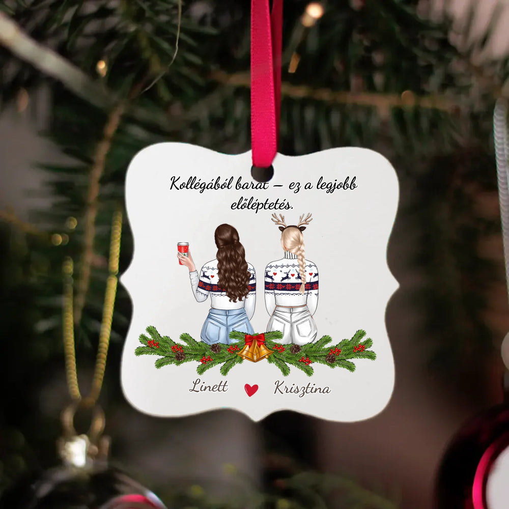 Négyzetes karácsonyfadísz karácsonyi mintával - saját fotóval és felirattal