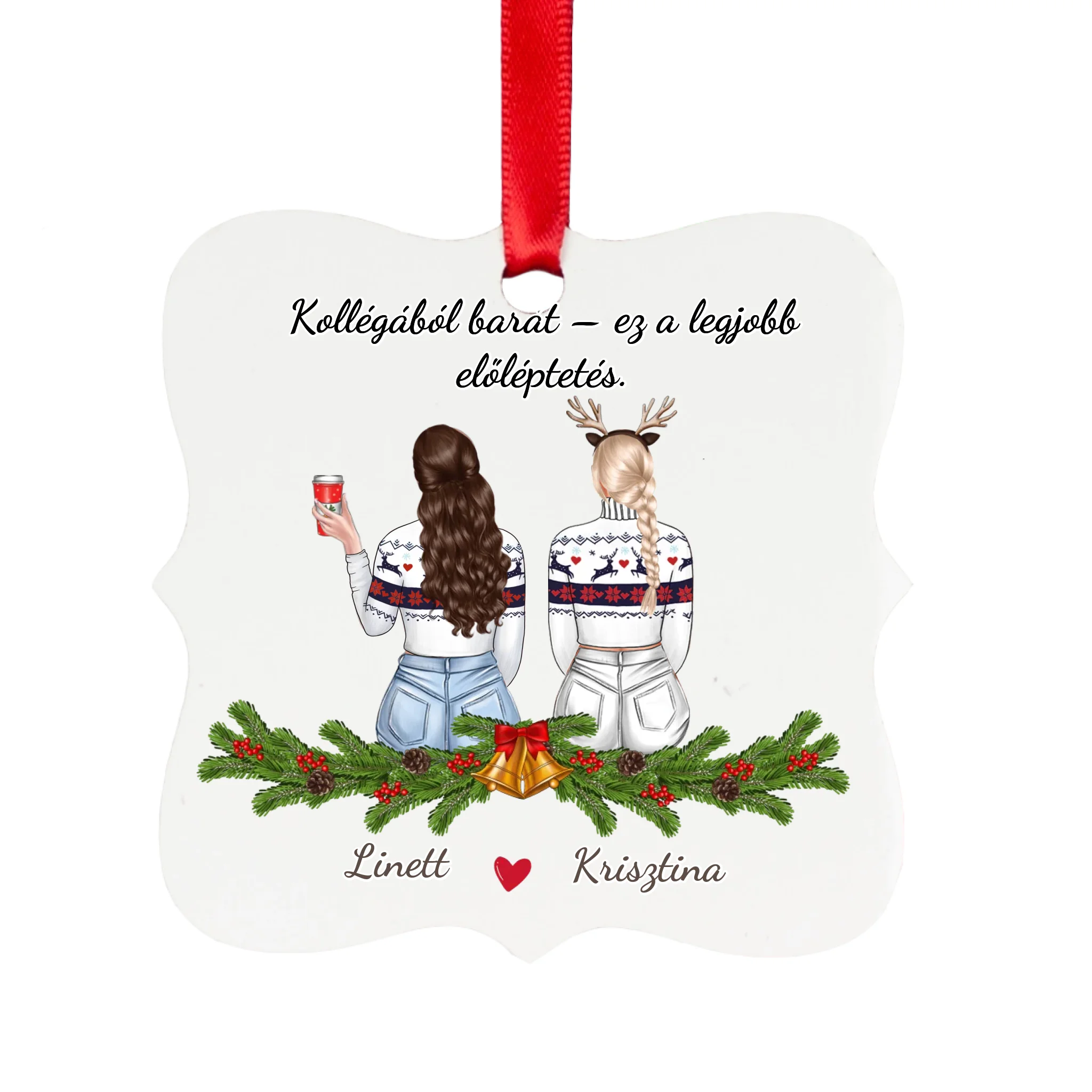 Négyzetes karácsonyfadísz karácsonyi mintával - saját fotóval és felirattal