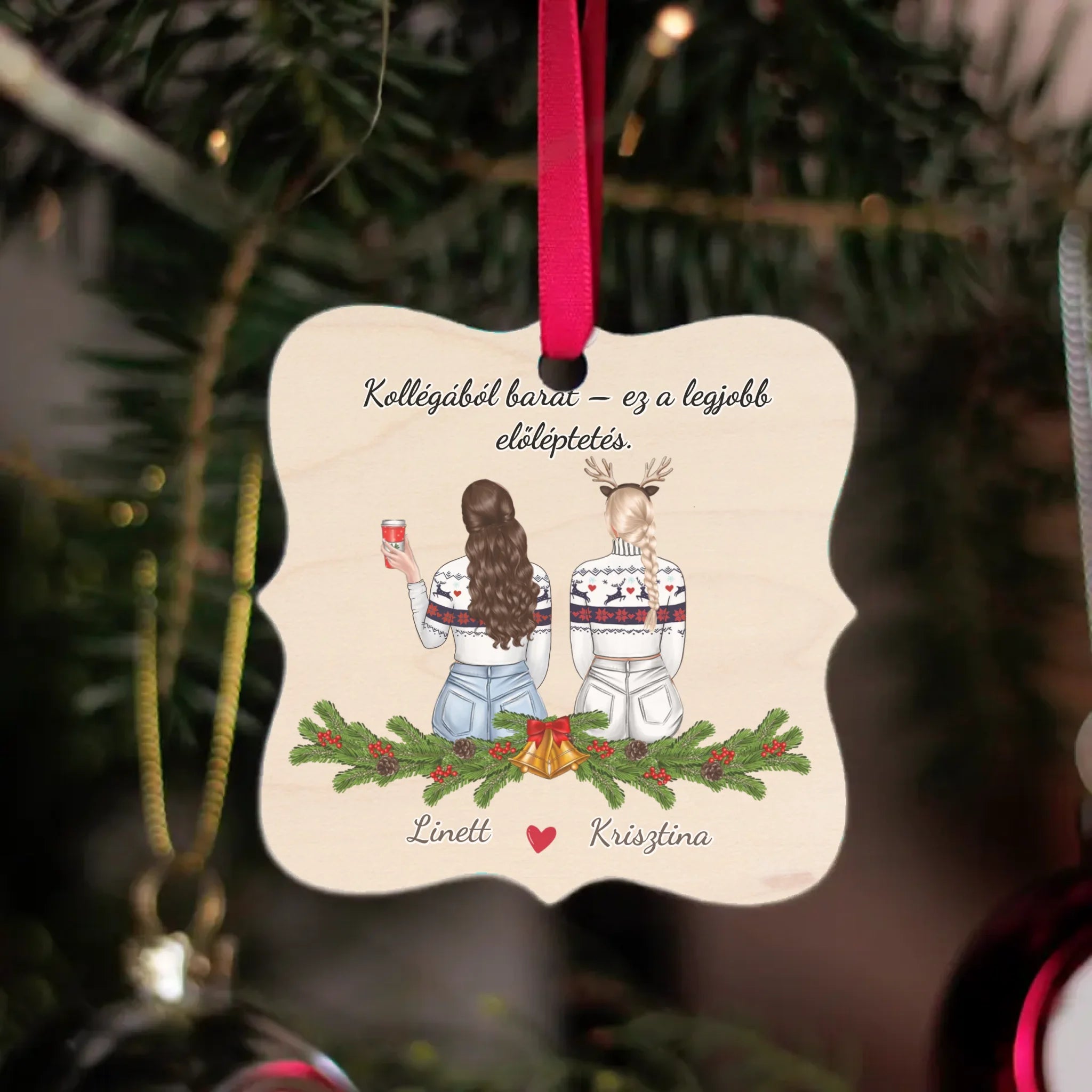 Négyzetes karácsonyfadísz karácsonyi mintával - saját fotóval és felirattal