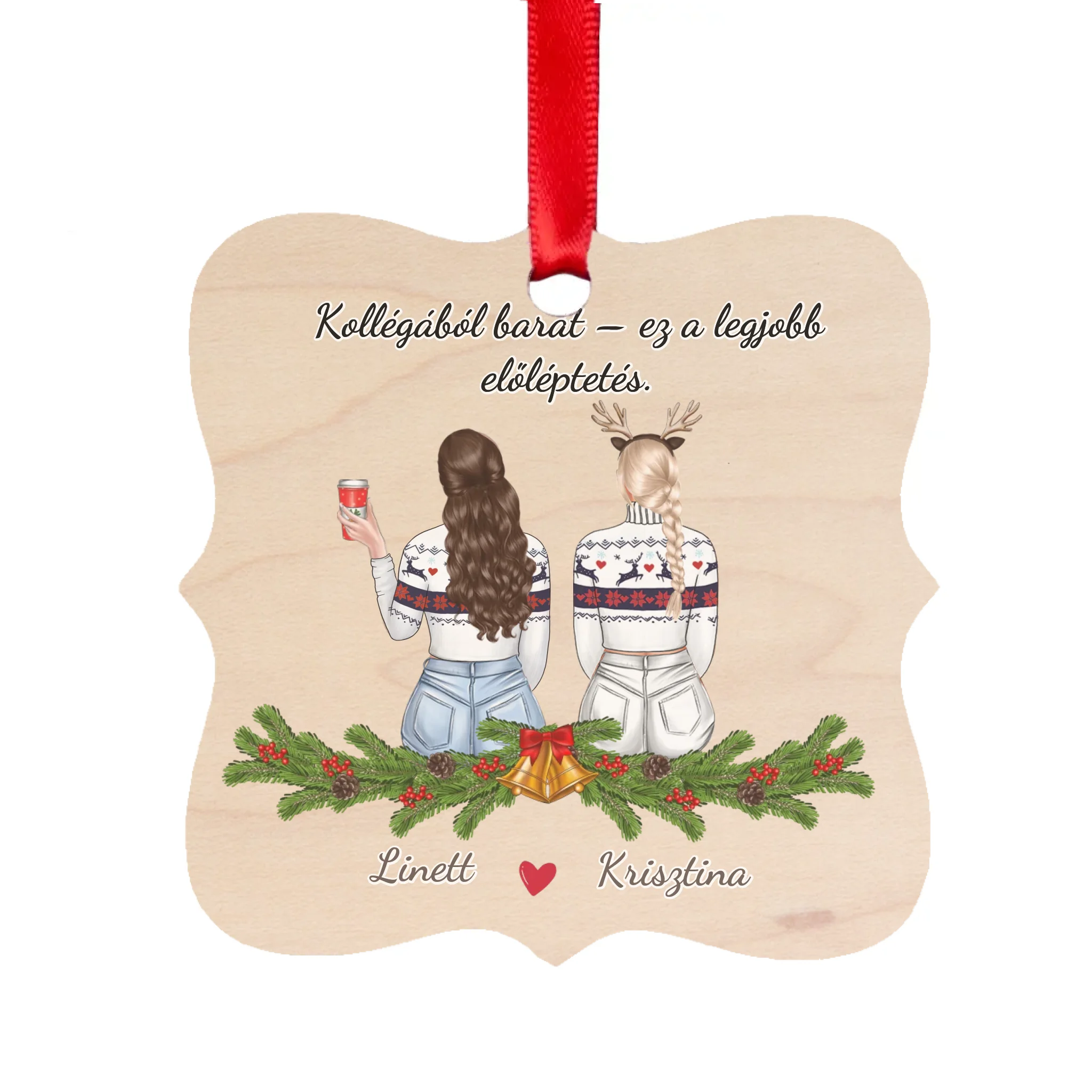 Négyzetes karácsonyfadísz karácsonyi mintával - saját fotóval és felirattal