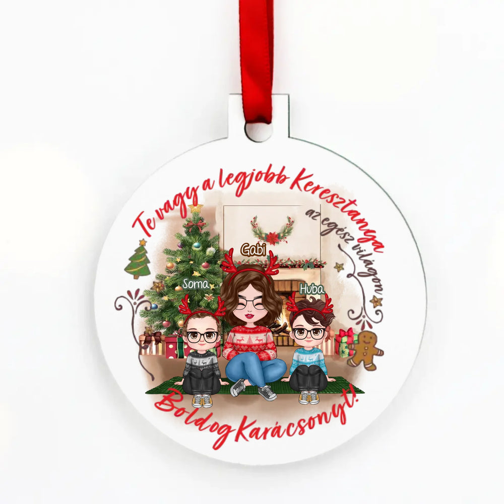 Egyedi karácsonyi ajándék keresztanyáknak - cuki karakteres legjobb keresztanya karácsonyfadísz