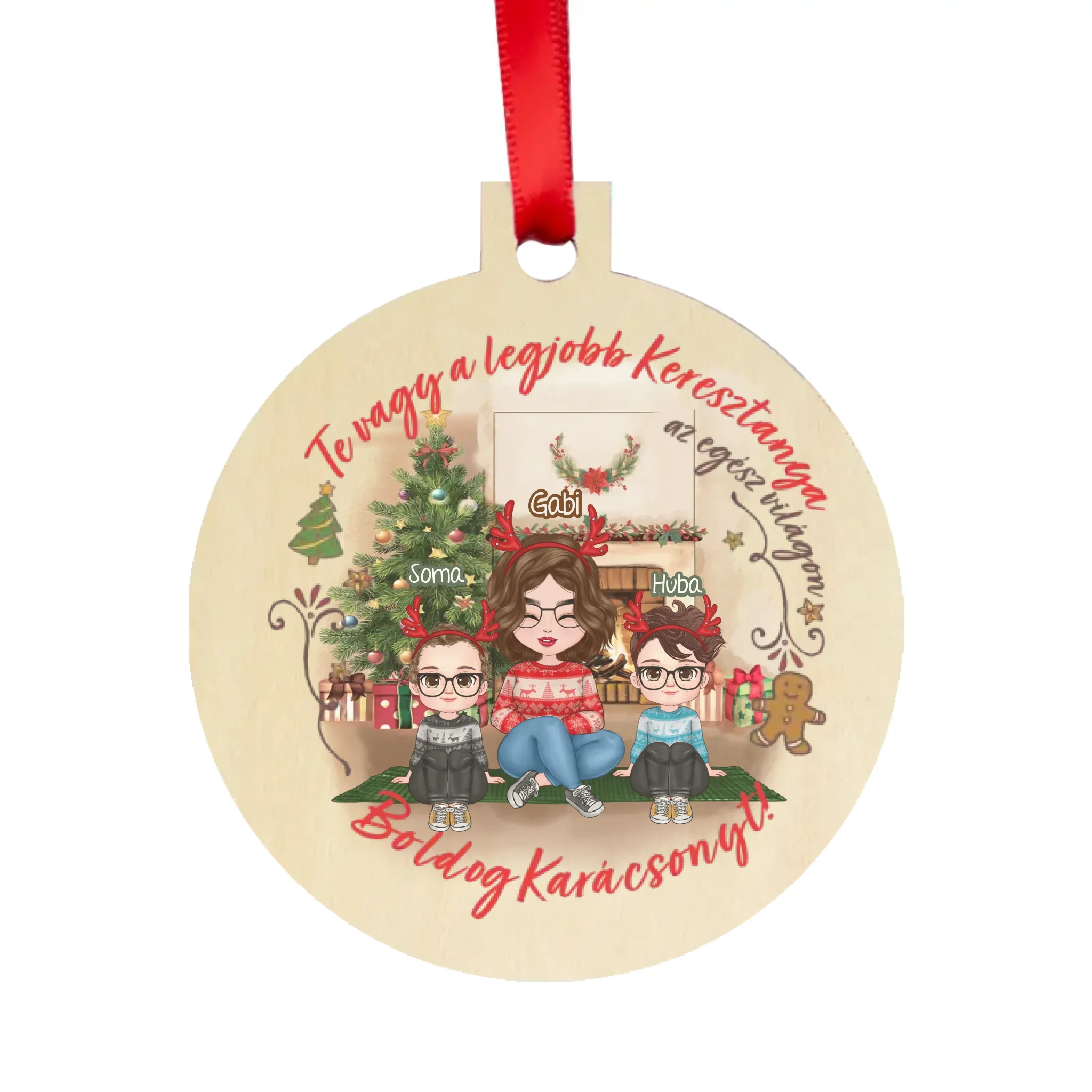 Egyedi karácsonyi ajándék keresztanyáknak - cuki karakteres legjobb keresztanya karácsonyfadísz