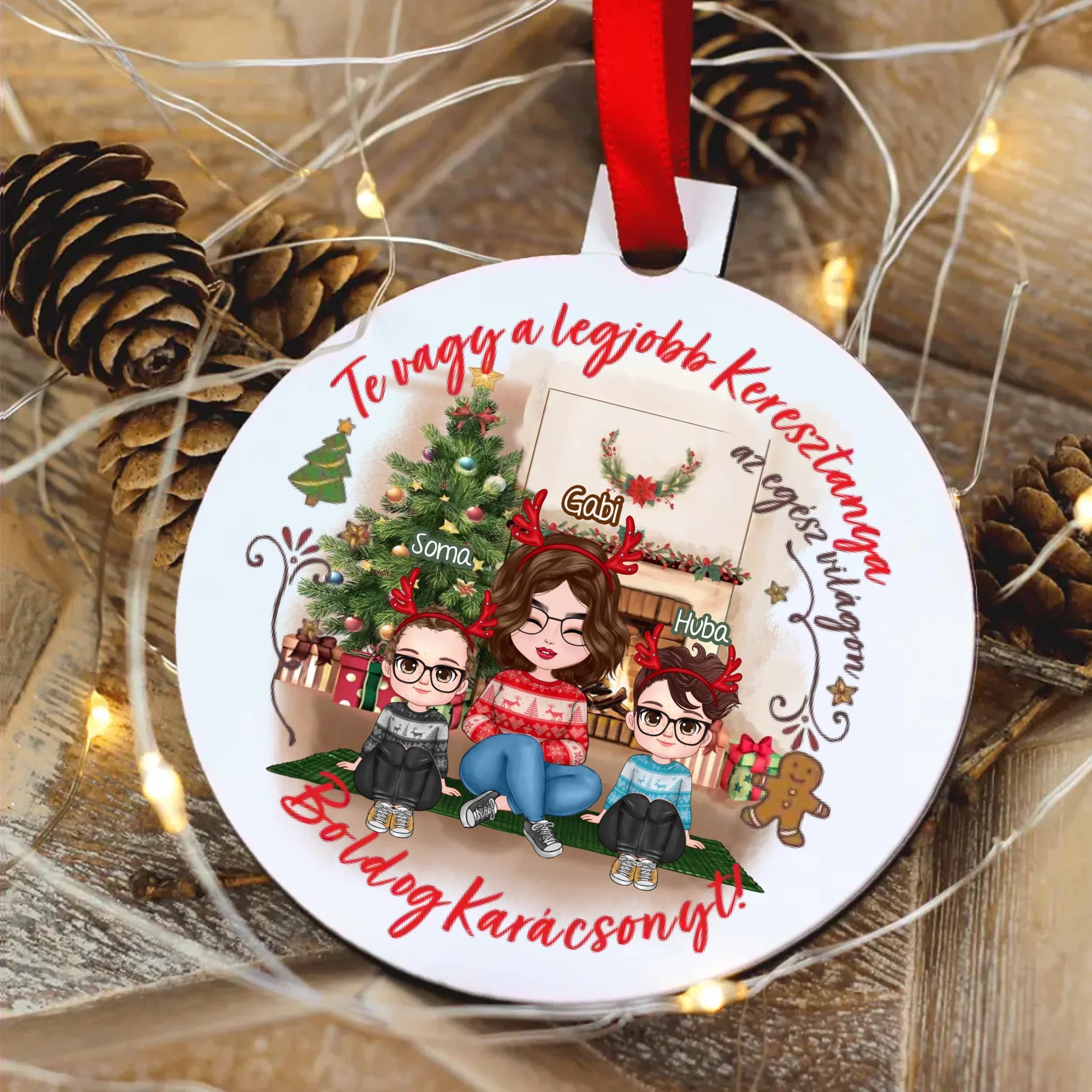 Egyedi karácsonyi ajándék keresztanyáknak - cuki karakteres legjobb keresztanya karácsonyfadísz