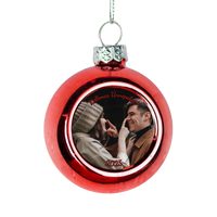 Karácsonyi piros gömbdísz saját fényképpel és szívhez szóló üzenettel