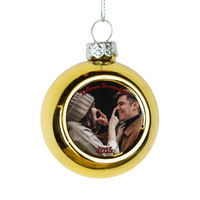 Karácsonyi arany gömbdísz saját fényképpel és szívhez szóló üzenettel
