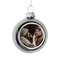 Karácsonyi ezüst gömbdísz saját fényképpel és szívhez szóló üzenettel