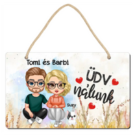 Ajtó kopogtató fa dísztábla szerkeszthető karakterekkel és kutyával