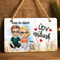 Ajtó kopogtató fa dísztábla szerkeszthető karakterekkel és cicával