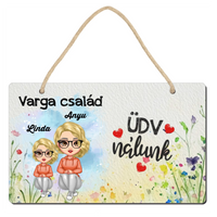 Ajtó kopogtató fa dísztábla szerkeszthető Anya és gyerekek karakterekkel