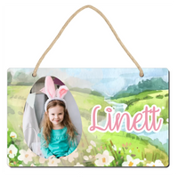 Húsvéti ajtó kopogtató fa dísztábla gyerekeknek egyedi képpel