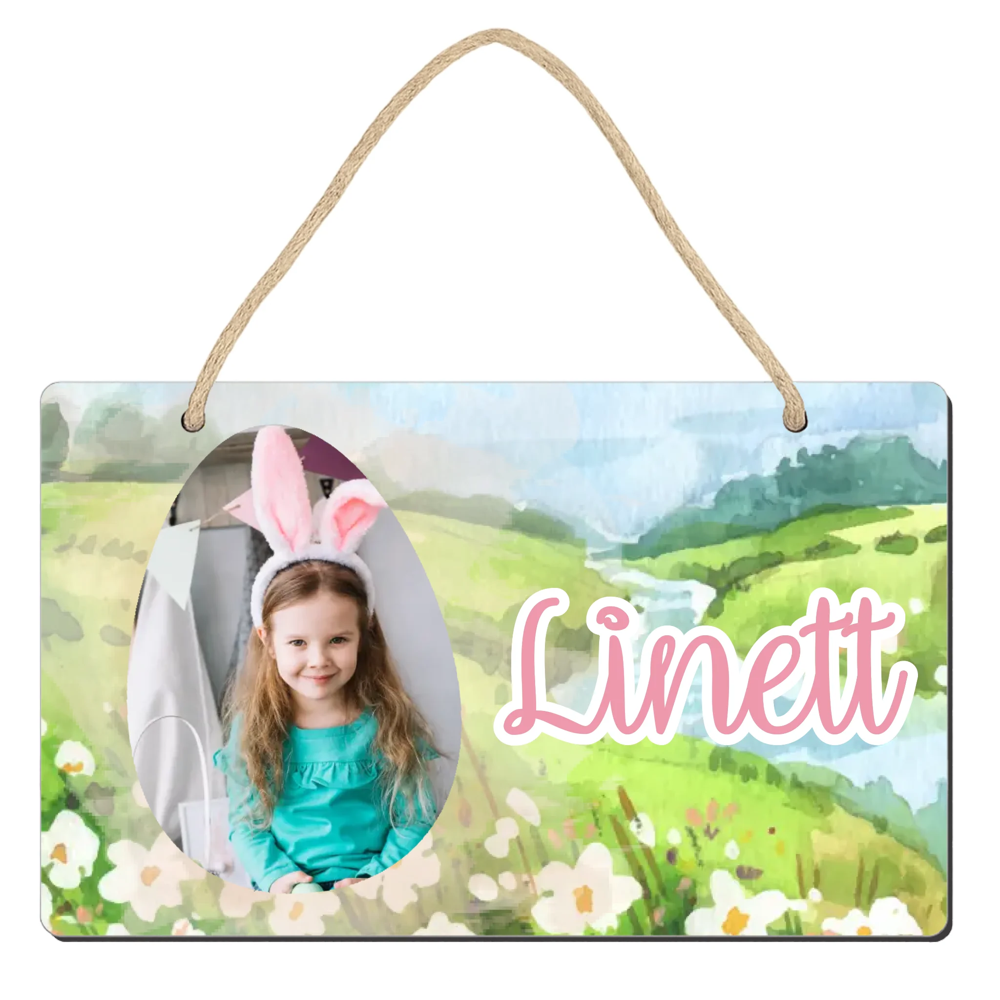 Húsvéti ajtó kopogtató fa dísztábla gyerekeknek egyedi képpel