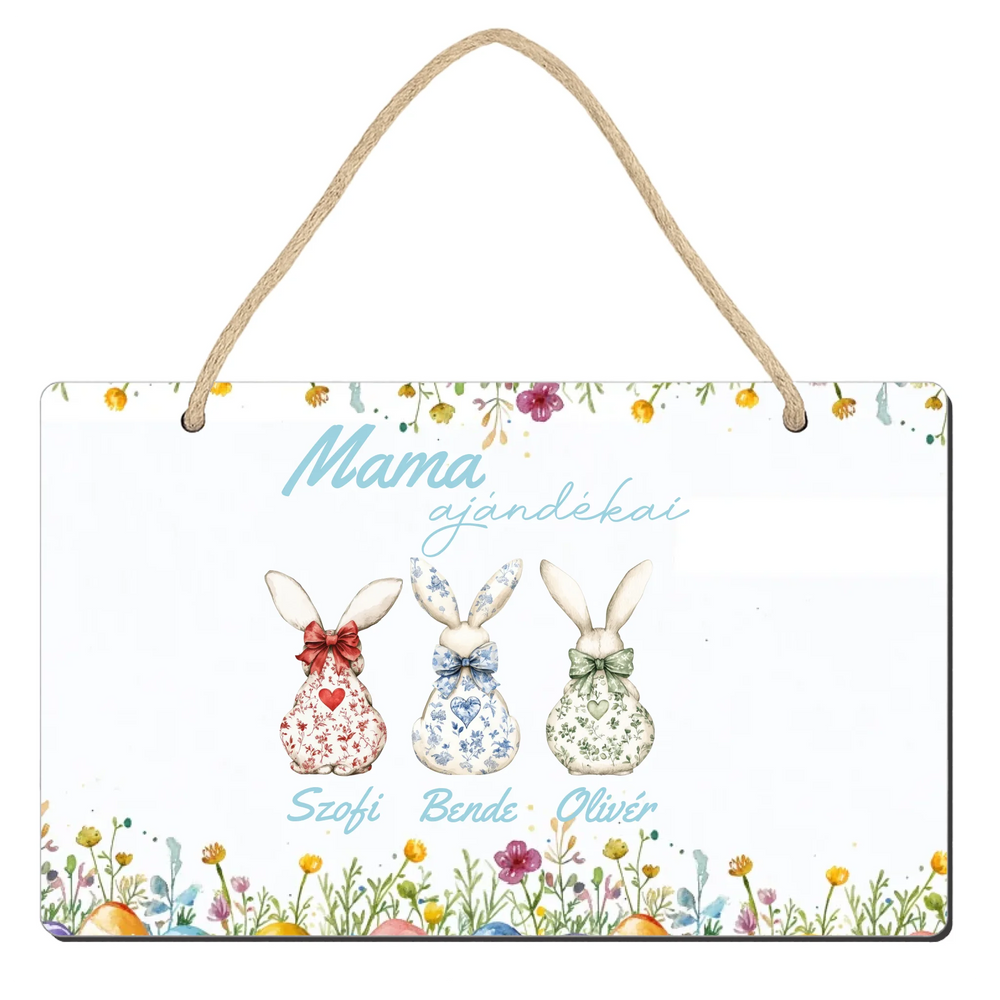 A mama ajándékai  - Egyedi húsvéti ajándék dísztábla nagymamáknak nyuszis mintával