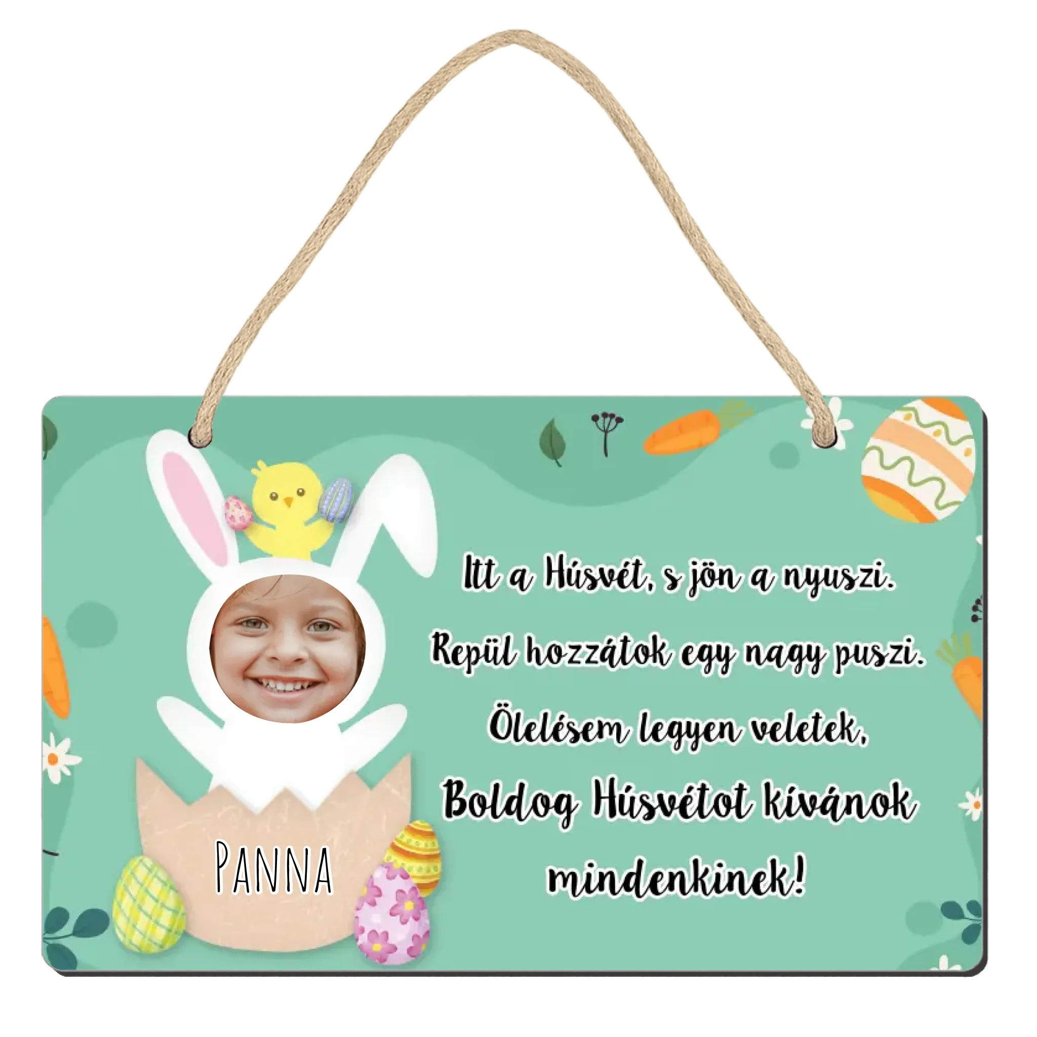 Húsvéti nyuszi saját képpel, névvel dísztábla