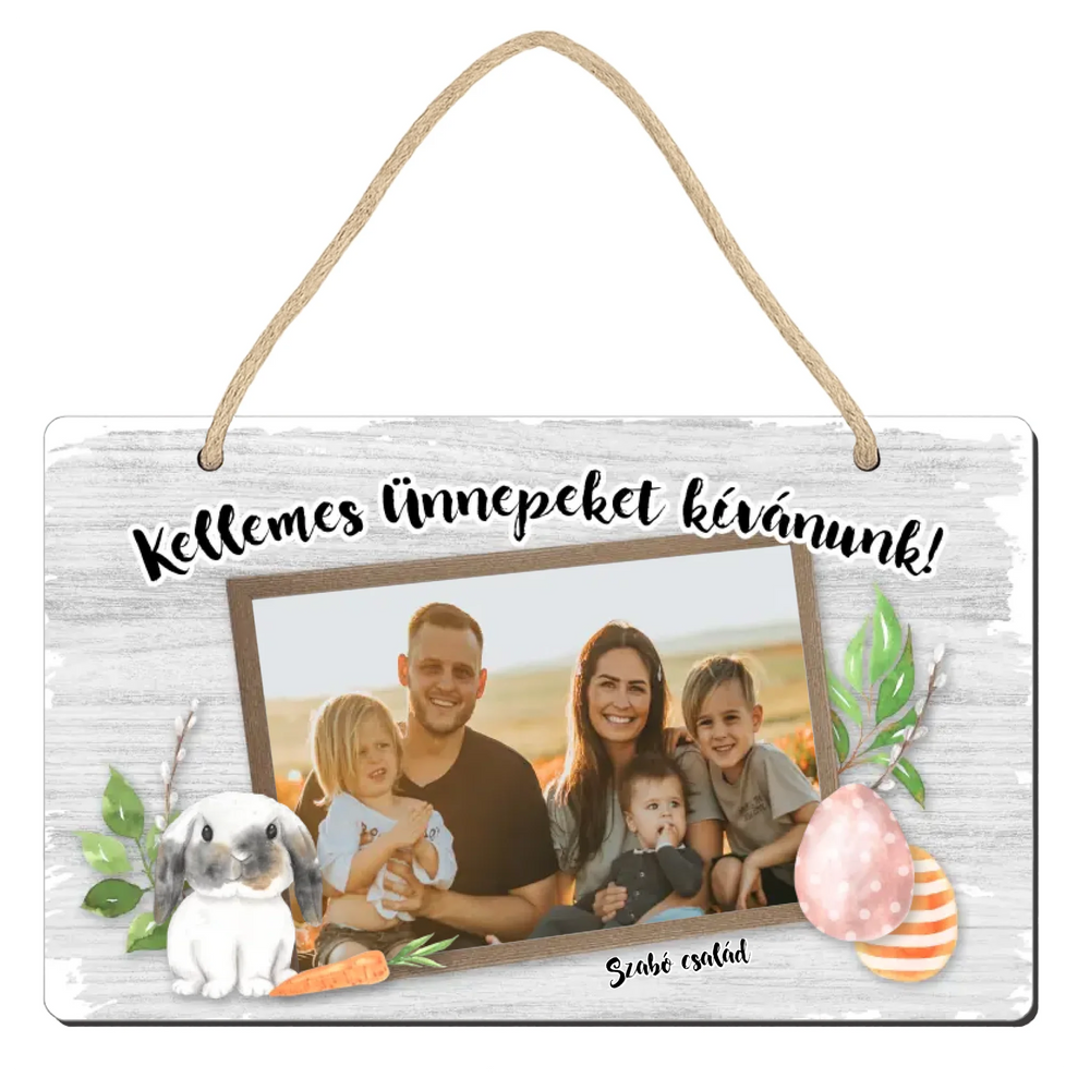 Kellemes Ünnepeket kívánunk saját fotóval, névvel dísztábla