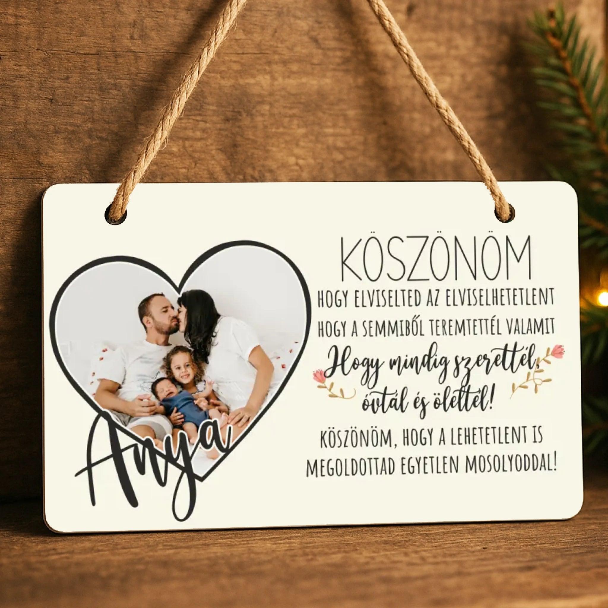Egyedi képes anyák napi ajándék fali dekor tábla - Köszönöm Anya!