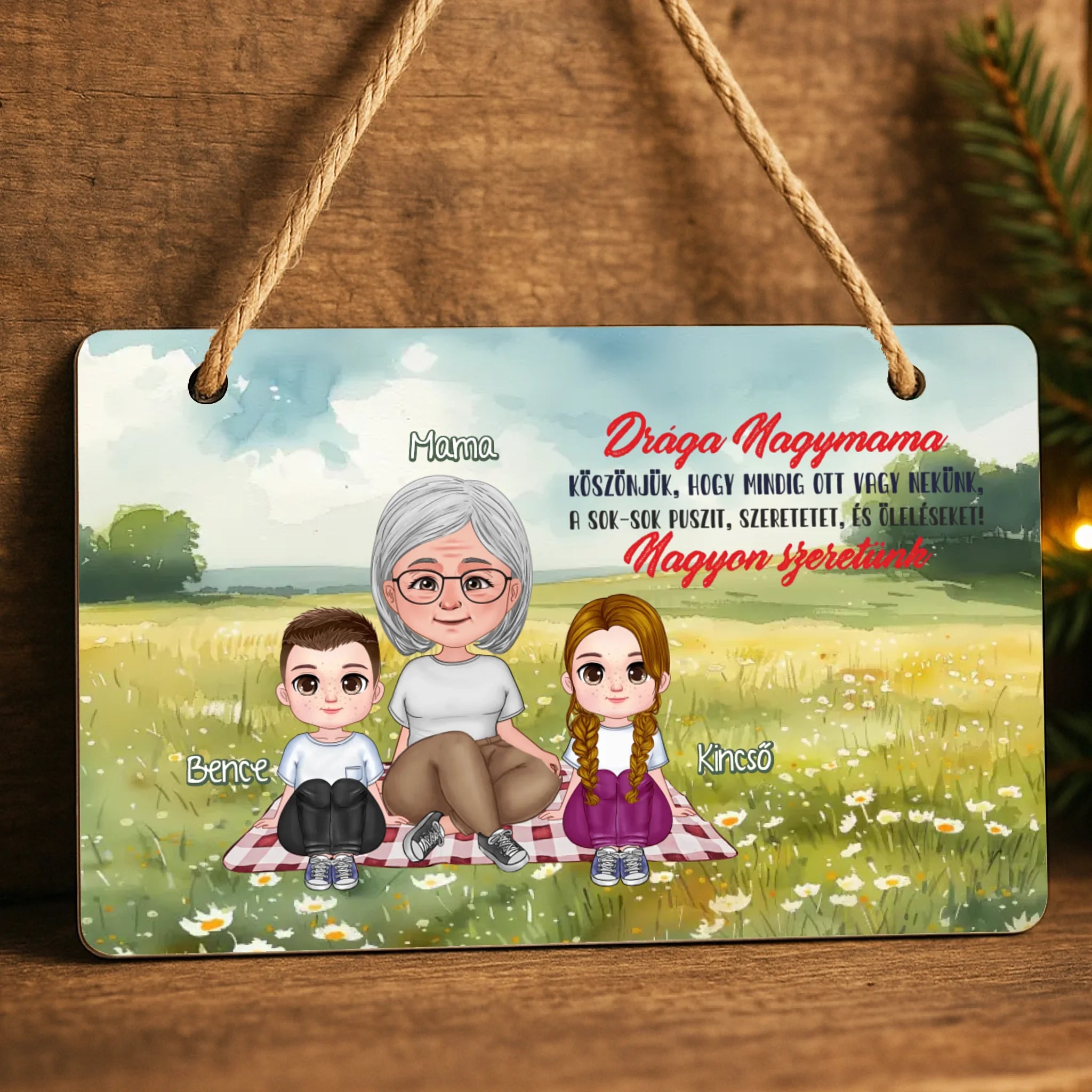 Drága Nagymama cuki karakteres egyedi anyák napi ajándék dísztábla ajtókopogtató nagymamáknak