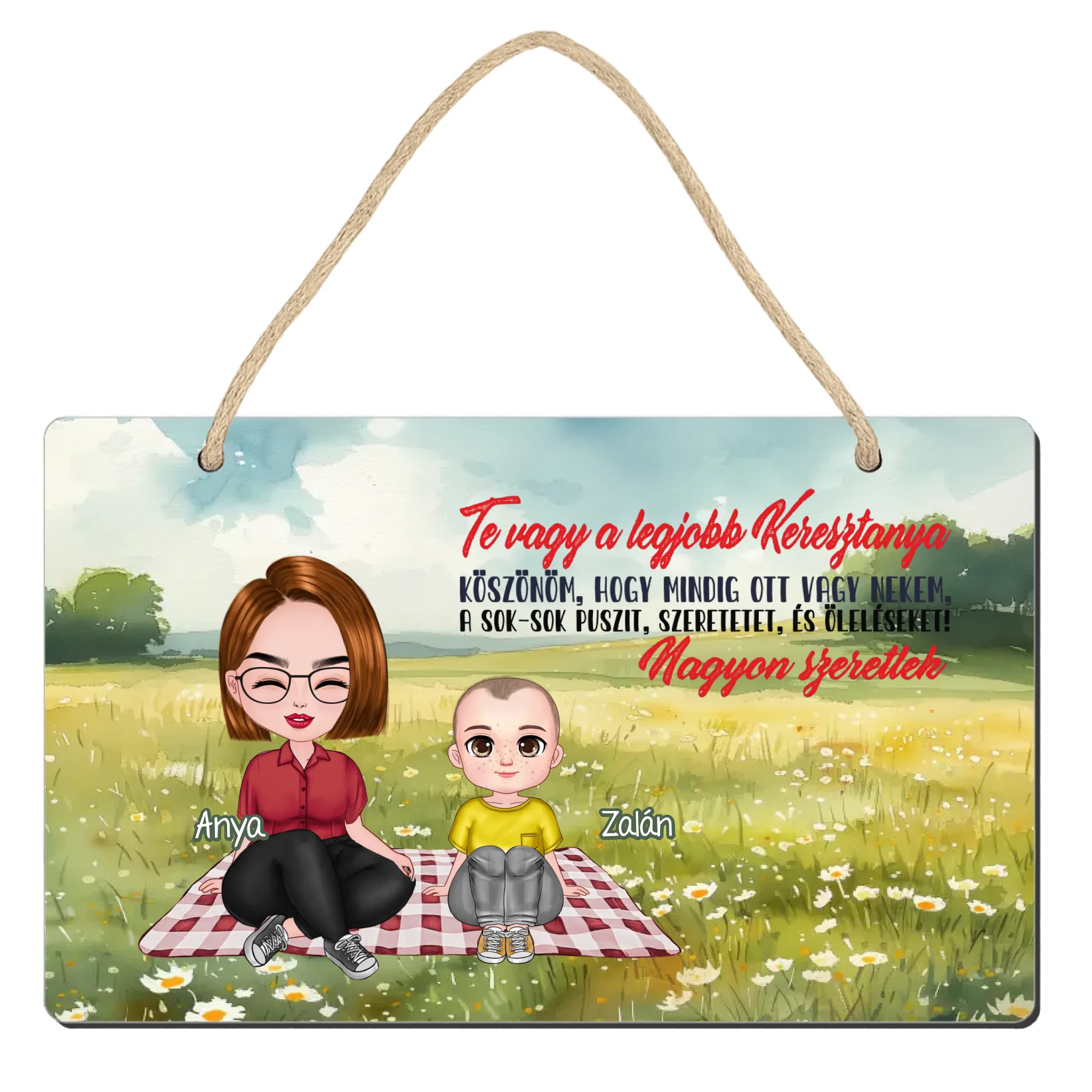 Te vagy a legjobb Keresztanya cuki karakteres egyedi anyák napi ajándék dísztábla