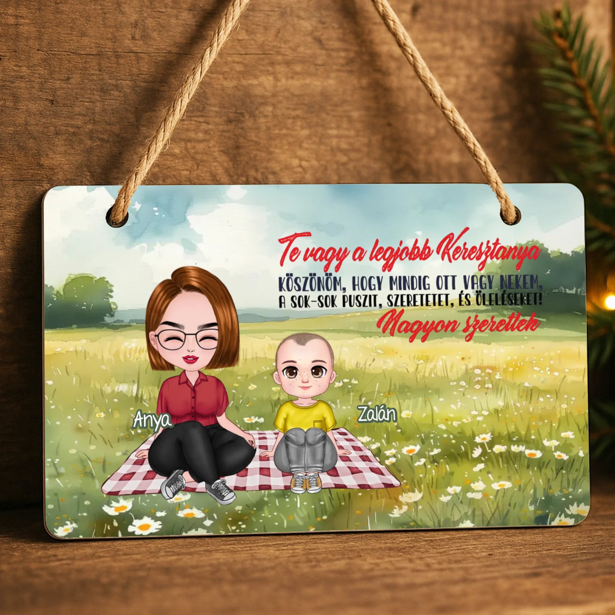 Te vagy a legjobb Keresztanya cuki karakteres egyedi anyák napi ajándék dísztábla